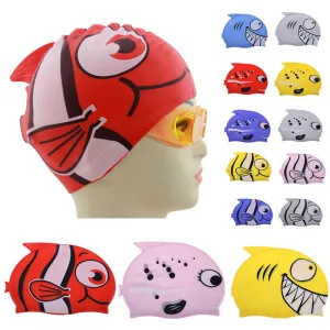 2017 New Children's Cartoon Fish Swimming Cap Silicon Waterproof Protect Ear Shark Shape Swim Pool Hat Children Caps 22*18cm