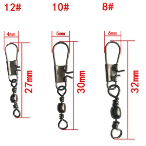 50pcs/lot Steel Interlock Snap Fishing Lure Tackle Ball Bearing Swivel Rolling Solid Rings Barbed Fishing Hook Connector