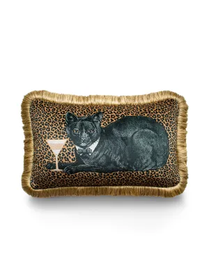 Cat-titude 'Gold' Fringed Rectangle Velvet Cushion