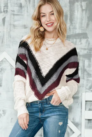 Chevron Striped Drop Shoulder Long Sleeve Pullover Sweater