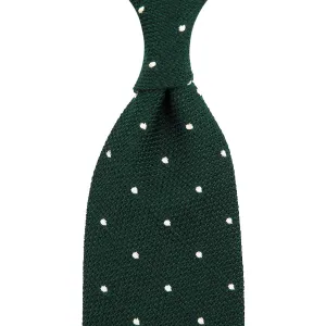 Dotted Wool/Silk Grenadine Tie - Forest - Hand-Rolled