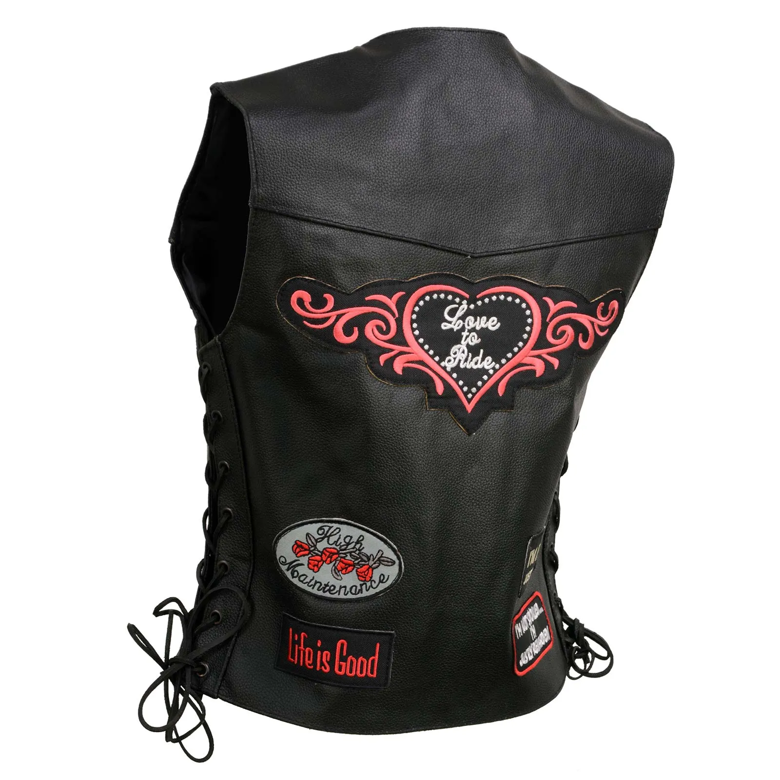 Event Leather ELL4900 Women’s 'Love to Ride' Black Leather Motorcycle