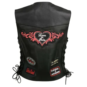 Event Leather ELL4900 Women’s 'Love to Ride' Black Leather Motorcycle