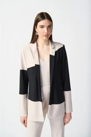 Joseph Ribkoff Moonstone/Black Two-Tone Color Block Open Front Blazer Jacket 241298