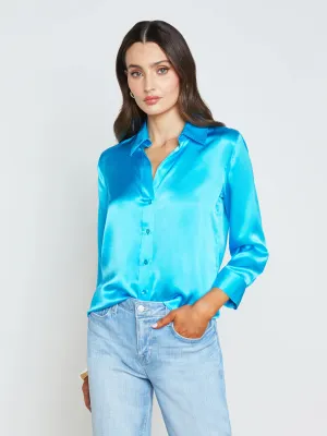 La40126 Aqua Silk Button Down