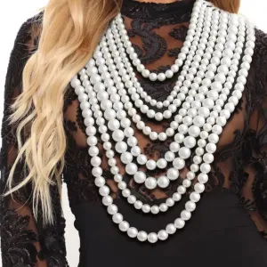 Statement Pearl Layered Bib Necklace