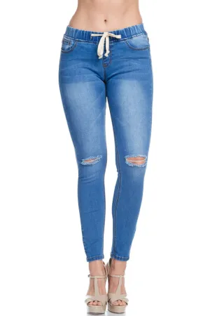 Women's Knee Slit Skinny Denim Joggers